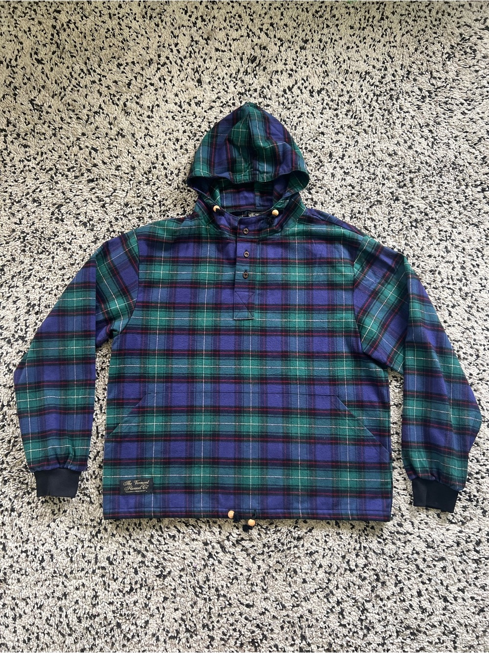 Vermont Flannel Company Hooded Pullover Blue Green Plaid Shirt Jacket Men’s XL
